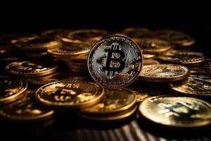 crypto valuta gouden bitcoin achtergrond, financieel investering concept. generatief ai foto