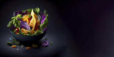 groenten salade in de bord realistisch Product vitrine voor voedsel fotografie ai gegenereerd foto