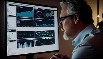 analist werken Aan bedrijf analytics dashboard gegenereerd ai foto