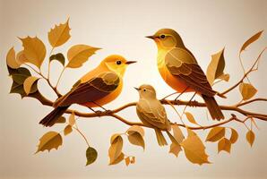geschilderd gouden vogelstand Aan een Afdeling met bladeren. generatief ai foto