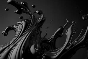 vloeistof olie zwart Golf met spatten, abstract achtergrond. generatief ai foto