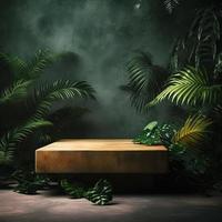 professioneel fotografie van een leeg ruimte mockup podium met een jungle-thema natuur achtergrond voor een verbijsterend zichtbaar gevolg foto