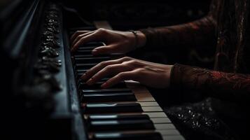 ai gegenereerd. generatief ai. muziek- retro wijnoogst piano met handen. inspiratie melodie. grafisch kunst illustratie. foto