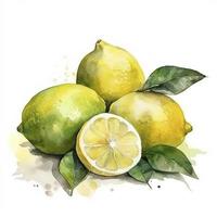 waterverf schilderij van vier citroenen Aan wit achtergrond, genereren ai foto