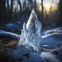 ijsmannen bevroren in een blok van ijs, kristal scherf, verlicht, genereren ai foto