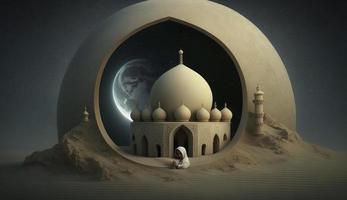 3d illustratie van verbazingwekkend architectuur ontwerp van moslim moskee Ramadan concept, illustratie van verbazingwekkend architectuur ontwerp van moslim moskee Ramadan concept, genereren ai foto