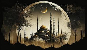 3d illustratie van verbazingwekkend architectuur ontwerp van moslim moskee Ramadan concept, illustratie van verbazingwekkend architectuur ontwerp van moslim moskee Ramadan concept, genereren ai foto