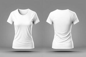 foto realistisch vrouw wit t-shirts met kopiëren ruimte, voorkant en terug visie.