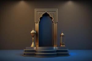 3d luxueus en elegant islamitisch thema podium voor Product Scherm, Ramadan podium. ai gegenereerd foto