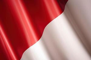 rood en wit achtergrond, golvend nationaal vlag van Indonesië, zwaaide zeer gedetailleerd detailopname. ai gegenereerd foto