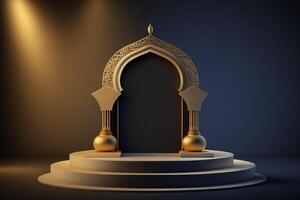 3d luxueus en elegant islamitisch thema podium voor Product Scherm, Ramadan podium. ai gegenereerd foto