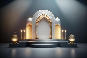 3d luxueus en elegant islamitisch thema podium voor Product Scherm, Ramadan podium. ai gegenereerd foto