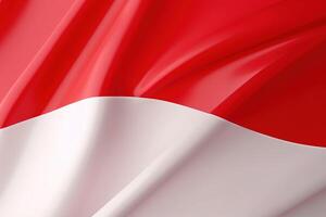 rood en wit achtergrond, golvend nationaal vlag van Indonesië, zwaaide zeer gedetailleerd detailopname. ai gegenereerd foto