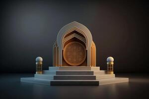 3d luxueus en elegant islamitisch thema podium voor Product Scherm, Ramadan podium. ai gegenereerd foto