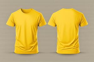 foto realistisch mannetje geel t-shirts met kopiëren ruimte, voorkant en terug visie. ai gegenereerd