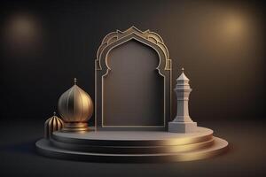 3d luxueus en elegant islamitisch thema podium voor Product Scherm, Ramadan podium. ai gegenereerd foto