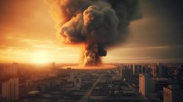 de Apocalypse ontketend, enorm nucleair bom explosie. generatief ai foto