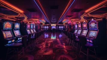 een overdadig casino interieur met overvloedig sleuf machines. generatief ai foto