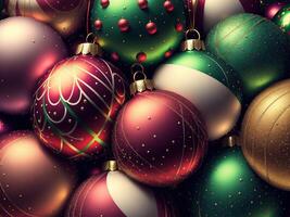 Kerstmis ballen met complex ornamenten detailopname door ai gegenereerd foto