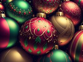 Kerstmis ballen met complex ornamenten detailopname door ai gegenereerd foto