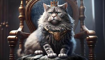 kat werd koning was zittend Aan de troon, gemaakt gebruik makend van generatief ai technologie foto