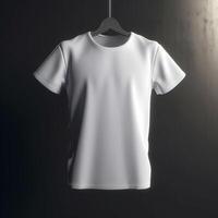 wit t-shirt mockup geïsoleerd Aan grijs achtergrond. 3d renderen ai gegenereerd artwork foto