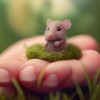 deze is een schattig mini muis de grootte van een duim met een wazig. generatief ai foto