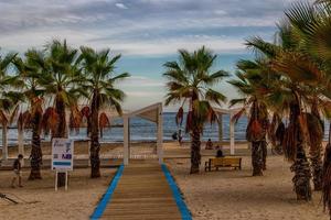 strand in Alicante playa del postiguet Spanje pad en palm bomen Aan een zonnig dag foto