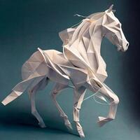 paard gemaakt van origami linten vloeiende in de wind. generatief ai foto
