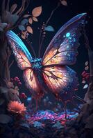 droom Woud. vlinder met kleurrijk Vleugels.. generatief ai. foto