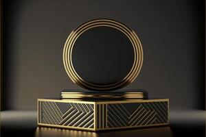 leeg laag podium voor Product Scherm gouden decoratie . generatief ai foto