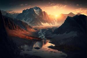 een adembenemend visie van de rotsachtig bergen gevangen genomen. generatief ai. foto