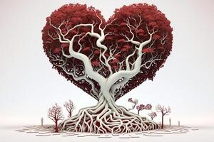 een hart vormig boom met de wortels vormen een hart vorm ai gegenereerd foto