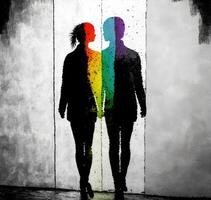 zwart silhouetten met lgbtq kleuren Aan grunge muur. generatief ai foto