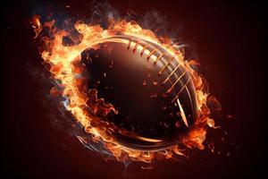 de bal voor Amerikaans Amerikaans voetbal, vliegt in vuur, Aan een helder achtergrond. genereren ai foto
