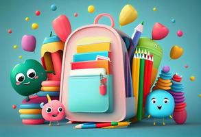 terug naar school- banier ontwerp met kleurrijk grappig school- karakters. genereren ai. foto