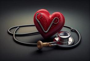 rood hart met stethoscoop. genereren ai. foto