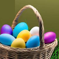 Pasen viering concept. kleurrijk Pasen ei met kleurrijk achtergrond. generatief ai foto