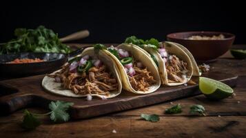 Mexicaans Amerikaans varkensvlees carnitas taco. illustratie ai generatief foto