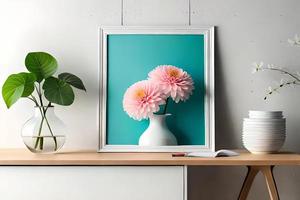 minimaal wit afbeelding kader canvas Scherm met bloem in vaas foto