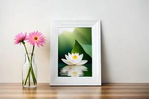 minimaal wit afbeelding kader canvas Scherm met bloem in vaas foto