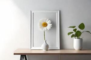 minimaal wit afbeelding kader canvas Scherm met bloem in vaas foto