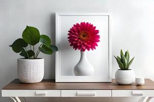 minimaal wit afbeelding kader canvas Scherm met bloem in vaas foto