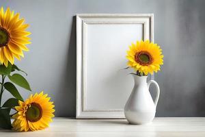 minimaal wit afbeelding kader canvas Scherm met bloem in vaas foto