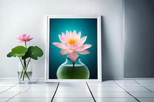 minimaal wit afbeelding kader canvas Scherm met bloem in vaas foto