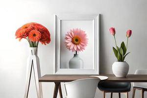 minimaal wit afbeelding kader canvas Scherm met bloem in vaas foto