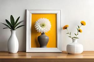 minimaal wit afbeelding kader canvas Scherm met bloem in vaas foto