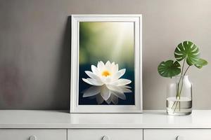 minimaal wit afbeelding kader canvas Scherm met bloem in vaas foto