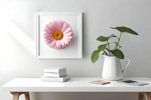 minimaal wit afbeelding kader canvas Scherm met bloem in vaas foto