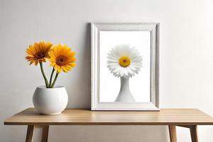 minimaal wit afbeelding kader canvas Scherm met bloem in vaas foto